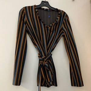 Zara Longsleeved Striped Top with Belt Detail